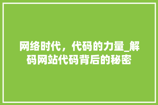 网络时代，代码的力量_解码网站代码背后的秘密
