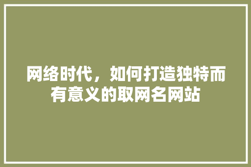 网络时代，如何打造独特而有意义的取网名网站