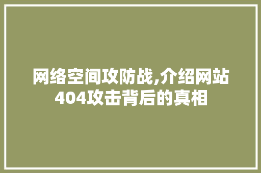 网络空间攻防战,介绍网站404攻击背后的真相