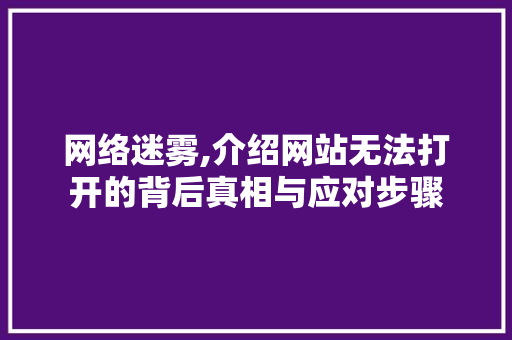 网络迷雾,介绍网站无法打开的背后真相与应对步骤 网络迷雾,介绍网站无法打开的背后真相与应对步骤 SEO关键词