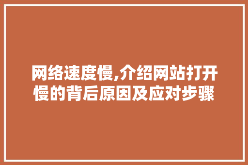 网络速度慢,介绍网站打开慢的背后原因及应对步骤 网络速度慢,介绍网站打开慢的背后原因及应对步骤 搜狗SEO