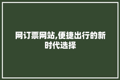网订票网站,便捷出行的新时代选择