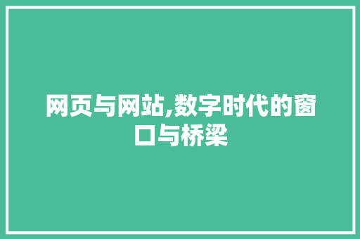 网页与网站,数字时代的窗口与桥梁