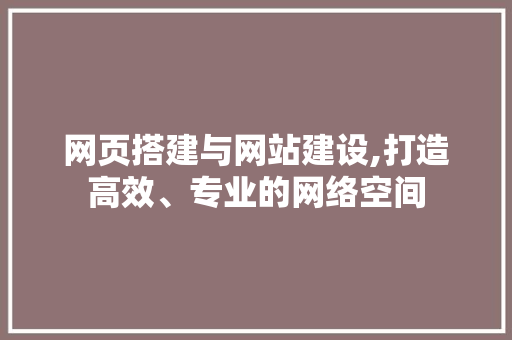 网页搭建与网站建设,打造高效、专业的网络空间
