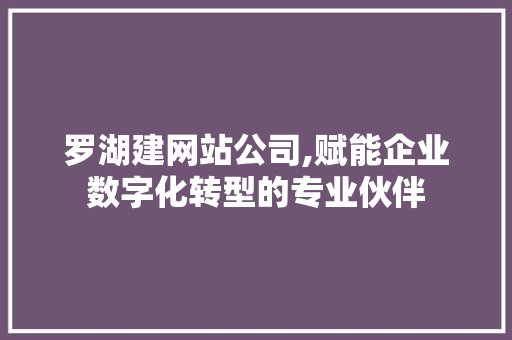 罗湖建网站公司,赋能企业数字化转型的专业伙伴