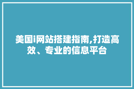 美国i网站搭建指南,打造高效、专业的信息平台 神马SEO