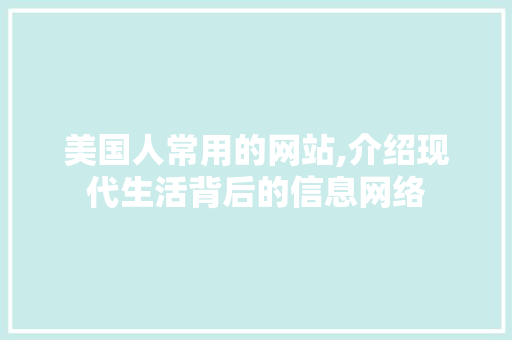 美国人常用的网站,介绍现代生活背后的信息网络 美国人常用的网站,介绍现代生活背后的信息网络 SEO关键词