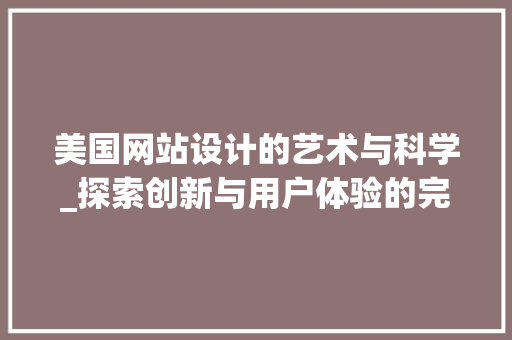 美国网站设计的艺术与科学_探索创新与用户体验的完美融合