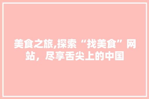 美食之旅,探索“找美食”网站，尽享舌尖上的中国