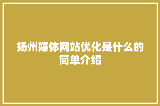 扬州媒体网站优化是什么的简单介绍