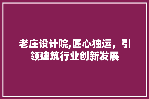 老庄设计院,匠心独运，引领建筑行业创新发展
