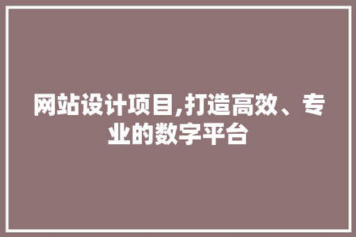 网站设计项目,打造高效、专业的数字平台