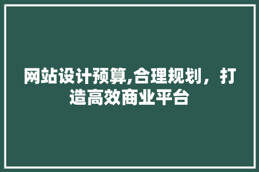 网站设计预算,合理规划，打造高效商业平台
