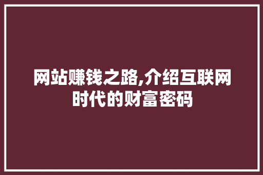 网站赚钱之路,介绍互联网时代的财富密码