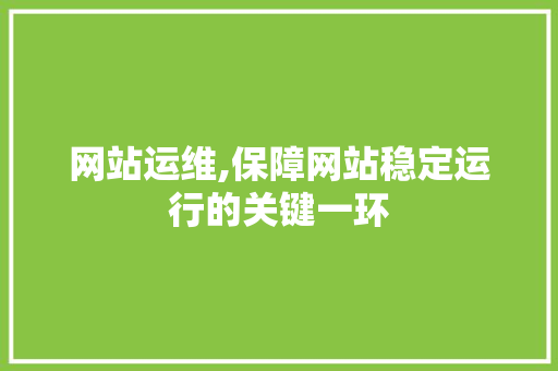 网站运维,保障网站稳定运行的关键一环 网站运维,保障网站稳定运行的关键一环 SEO关键词