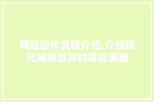 网站运作流程介绍,介绍现代网络世界的幕后英雄