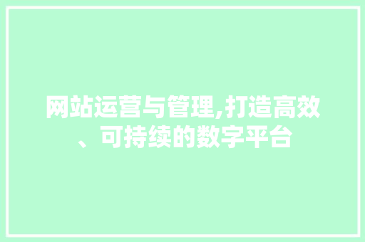 网站运营与管理,打造高效、可持续的数字平台