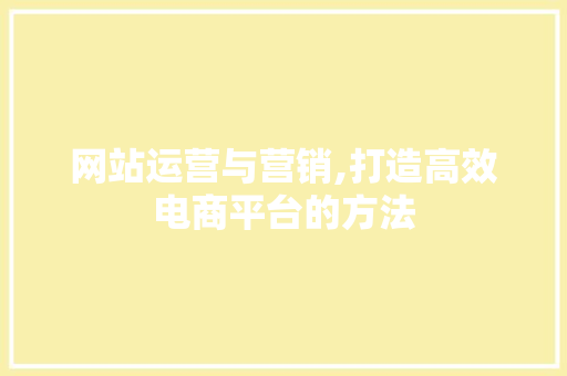 网站运营与营销,打造高效电商平台的方法