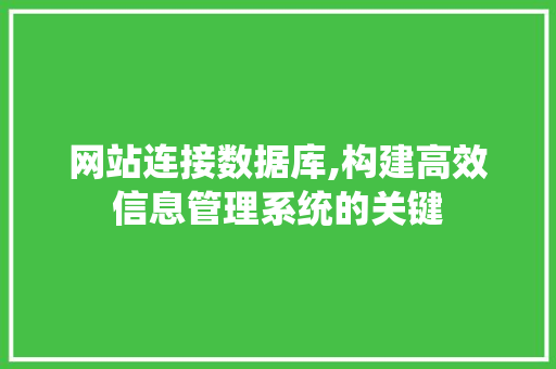 网站连接数据库,构建高效信息管理系统的关键 网站连接数据库,构建高效信息管理系统的关键 百度SEO