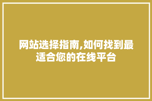 网站选择指南,如何找到最适合您的在线平台