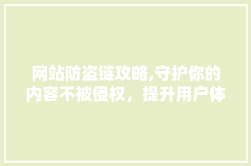 网站防盗链攻略,守护你的内容不被侵权，提升用户体验 网站防盗链攻略,守护你的内容不被侵权，提升用户体验 网站建设公司