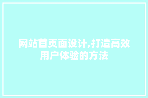 网站首页面设计,打造高效用户体验的方法