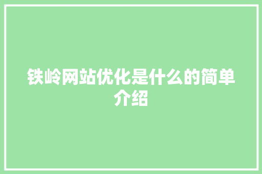 铁岭网站优化是什么的简单介绍 铁岭网站优化是什么的简单介绍 搜狗SEO