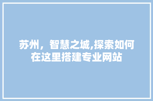 苏州，智慧之城,探索如何在这里搭建专业网站