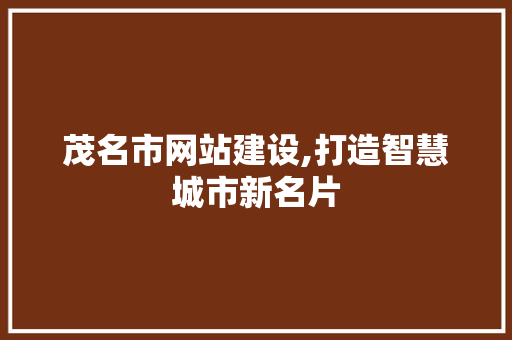 茂名市网站建设,打造智慧城市新名片