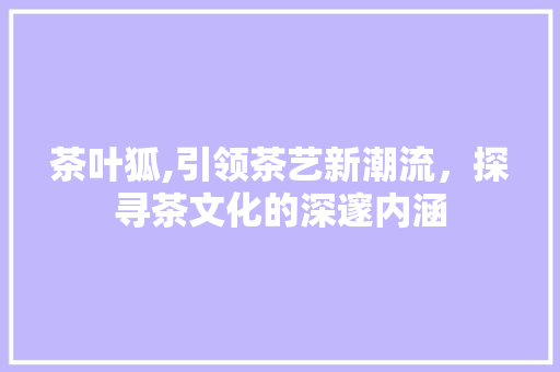 茶叶狐,引领茶艺新潮流，探寻茶文化的深邃内涵