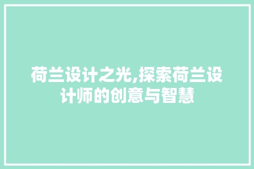 荷兰设计之光,探索荷兰设计师的创意与智慧 荷兰设计之光,探索荷兰设计师的创意与智慧 网站建设公司