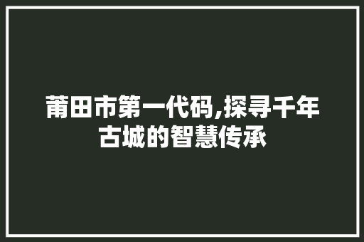 莆田市第一代码,探寻千年古城的智慧传承