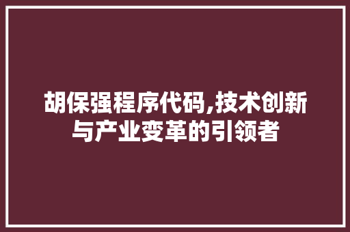 胡保强程序代码,技术创新与产业变革的引领者