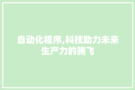 自动化程序,科技助力未来生产力的腾飞 自动化程序,科技助力未来生产力的腾飞 神马SEO