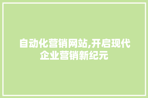 自动化营销网站,开启现代企业营销新纪元