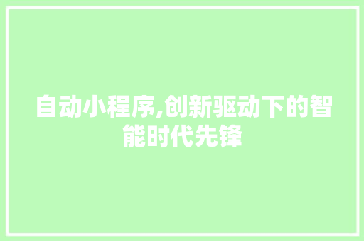 自动小程序,创新驱动下的智能时代先锋