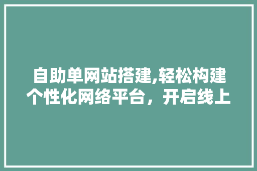 自助单网站搭建,轻松构建个性化网络平台，开启线上事业新篇章