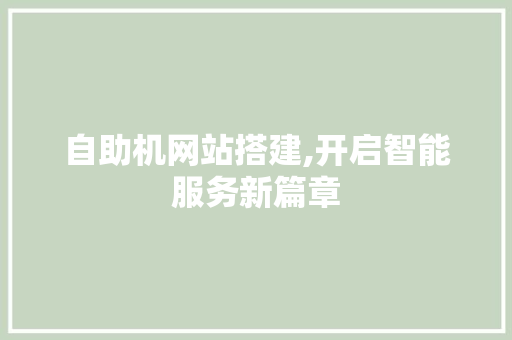 自助机网站搭建,开启智能服务新篇章