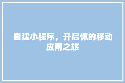 自建小程序，开启你的移动应用之旅
