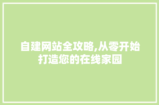 自建网站全攻略,从零开始打造您的在线家园