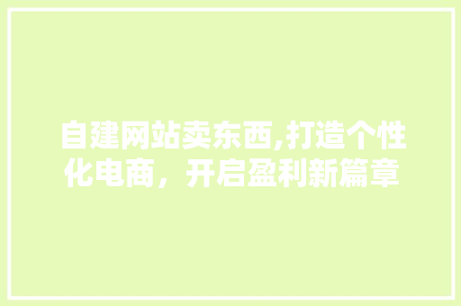 自建网站卖东西,打造个性化电商，开启盈利新篇章