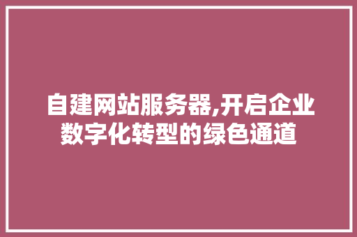 自建网站服务器,开启企业数字化转型的绿色通道