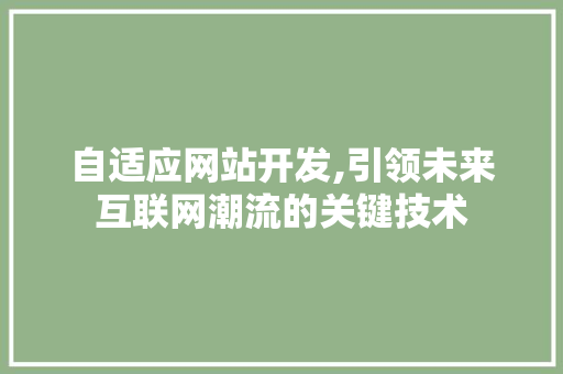 自适应网站开发,引领未来互联网潮流的关键技术 自适应网站开发,引领未来互联网潮流的关键技术 SEO关键词