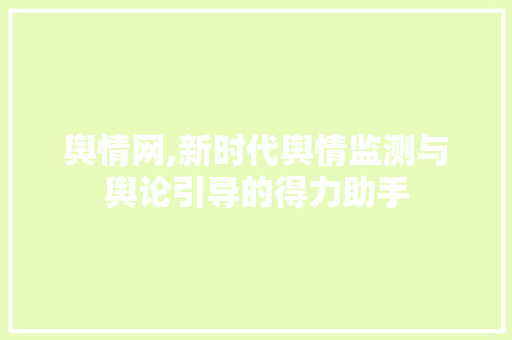 舆情网,新时代舆情监测与舆论引导的得力助手