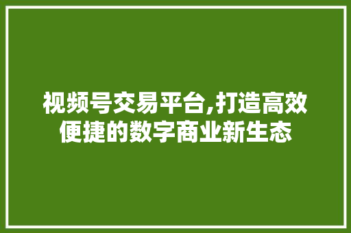 视频号交易平台,打造高效便捷的数字商业新生态 视频号交易平台,打造高效便捷的数字商业新生态 必应SEO