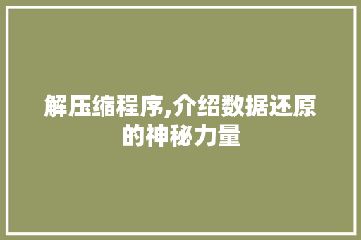 解压缩程序,介绍数据还原的神秘力量