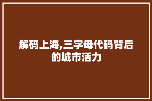 解码上海,三字母代码背后的城市活力
