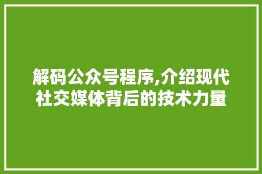 解码公众号程序,介绍现代社交媒体背后的技术力量
