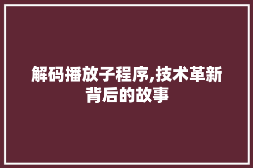 解码播放子程序,技术革新背后的故事 解码播放子程序,技术革新背后的故事 网站建设公司
