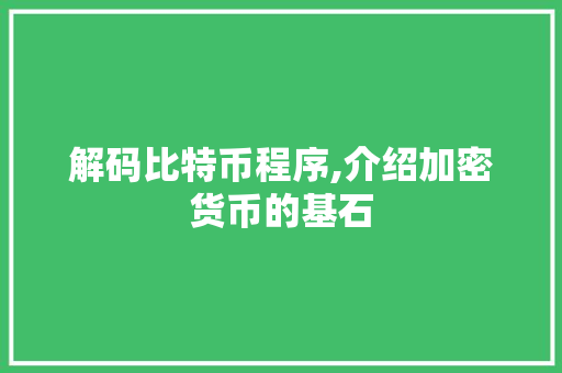 解码比特币程序,介绍加密货币的基石
